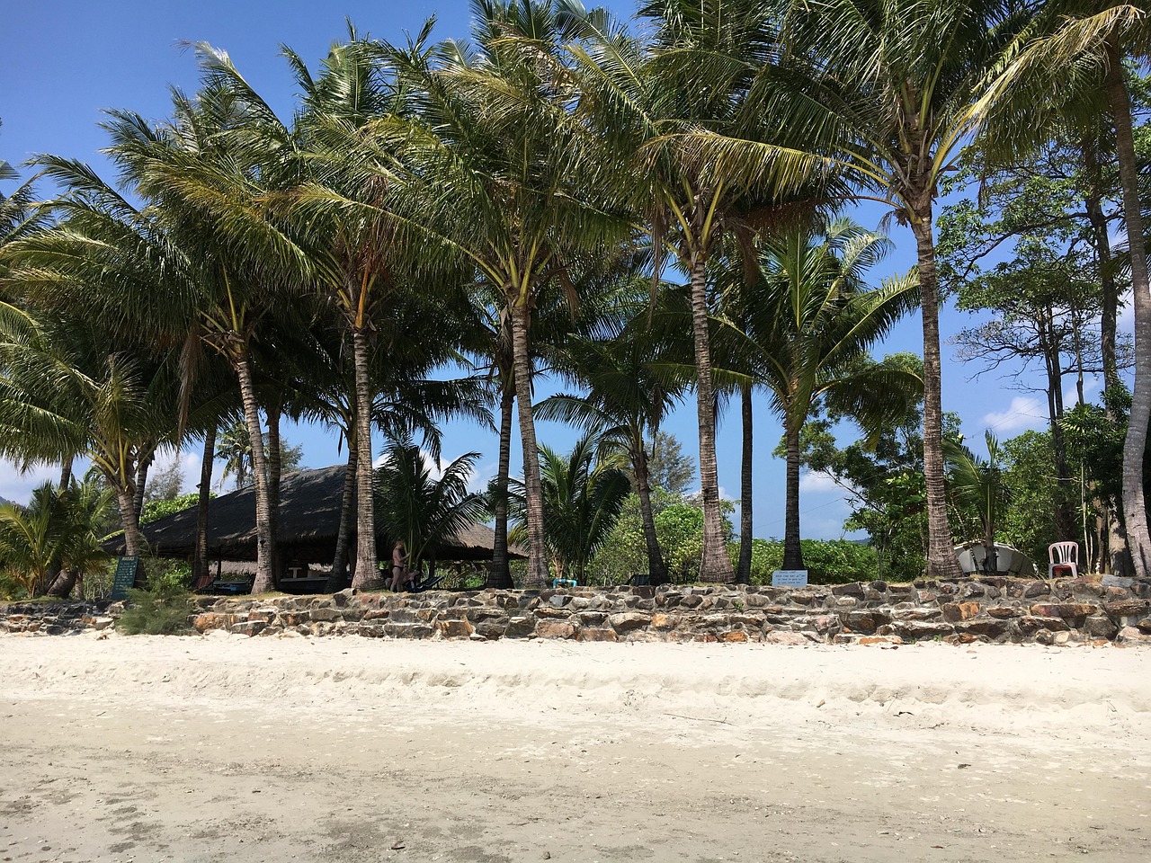 Prachtig wit zandstrand met palmbomen en een helderblauwe zee op Koh Chang